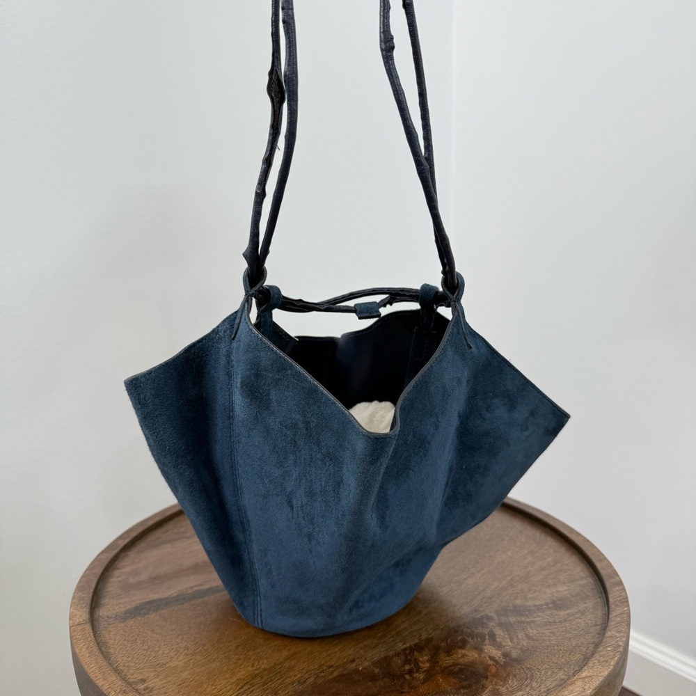 KHAITE The Mini Lotus Drawstring Bag in Midnight Suede - Picture 6 of 16